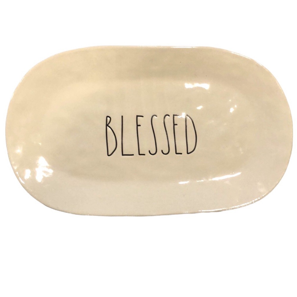 RAE DUNN ARTISAN COLLECTION BLESSED PLATTER OFF WHITE BLACK